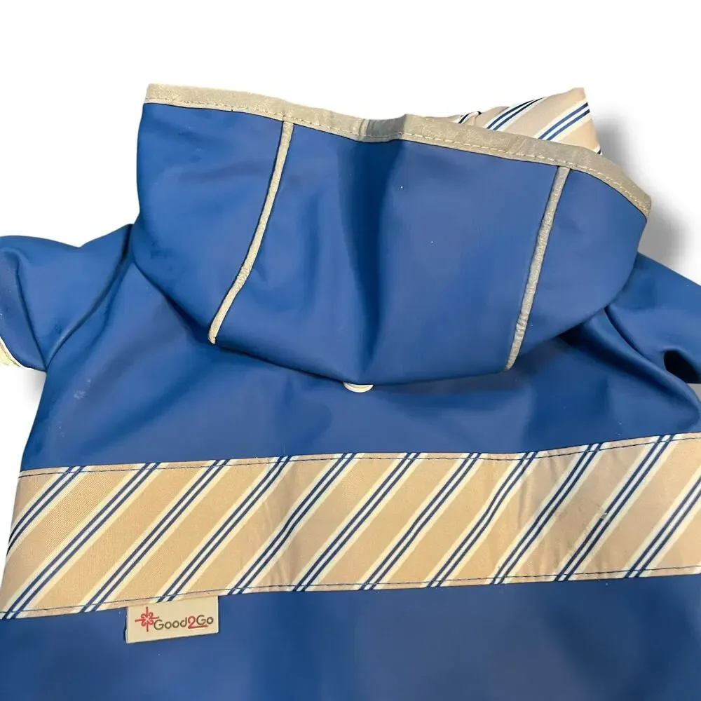 Good2Go XS Dog Raincoat Reversible Blue Striped Hooded Puppy Weather Jacket